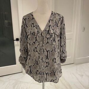 Express Gray Snakeskin V-Neck Blouse
